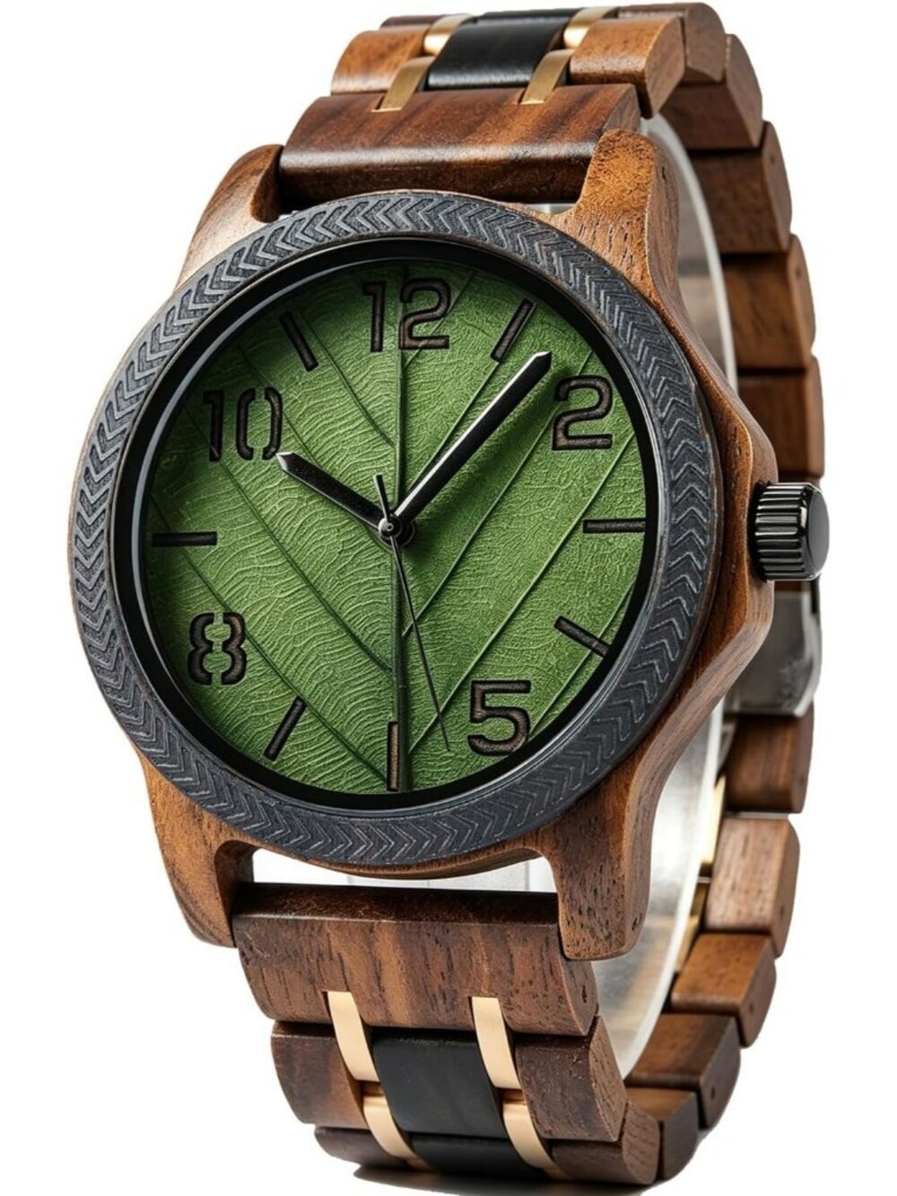 Men's Green Brown Natural Japanese Quartz Minimalist Style Unique Wooden Watch